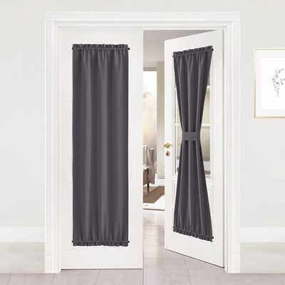 Door Curtain Panel, Grey French Door Curtains Blackout Thermal Insulated Curt...-image
