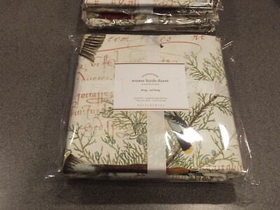 NEW RARE 6PC Pottery Barn King Winter Birds Duvet Set w 5 Shams Winter Holidays-image