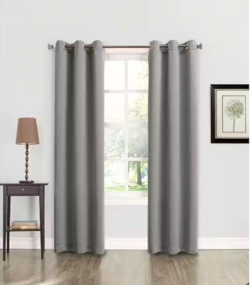 Gray Solid Grommet Room Darkening Curtain - 40 in. W x 84 in. L-image