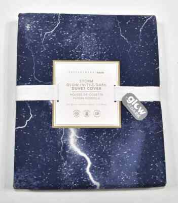 Pottery Barn Teen Storm Glow in the Dark Full Queen Duvet Cover Blue Lightning-image