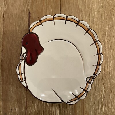 Pottery Barn Set of 4 Gobble Plates Thanksgiving 7 in Turkey Shaped Salad Side-image