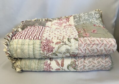 Two Pottery Barn Ruffled Quilted Patchwork Standard Pillow Shams-image