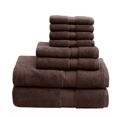 Madison Park Signature Cotton Bath Towel 8-Piece Set. New Brown Color-image