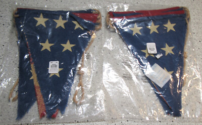 2 Sets Pottery Barn 4th of July Burlap Banners Stars & Strips Garland Americana-image