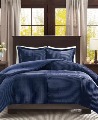 MADISON PARK PARKER BLUE KING COMFORTER SET 2 SHAMS STRIPES SOFT-image