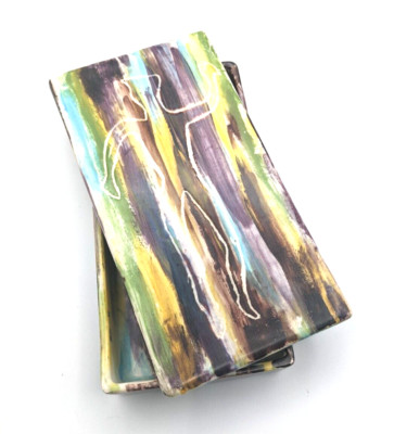 Studio Art Pottery Trinket Jewelry Box w. Lid Marked 