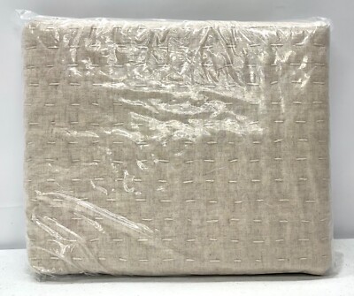 BRAND NEW Pottery Barn PickStitch Handcrafted Cotton Linen Sham~KING~Flax-image