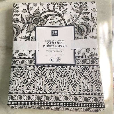 Pottery Barn Teen Dorm Gray Paisley Floral Flower Twin Duvet Cover-image