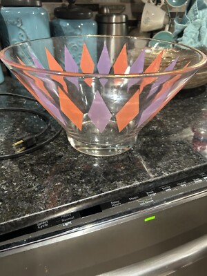 Glass Anchor Hocking Harlequin Diamonds Large Chip Dip Bowl Atomic Era VTG MCM-image