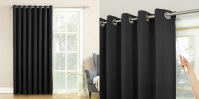 Sun Zero Barrow Extra-Wide Energy Efficient Sliding Patio Door Curtain Black -image