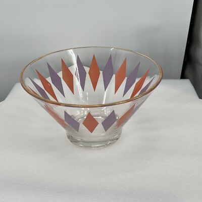 Vintage MCM Glass Anchor Hocking Harlequin Large Chip Dip Bowl-image