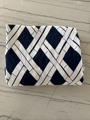 POTTERY BARN Cera Trellis Bamboo Navy Blue White King CalKing Cotton Duvet Cover-image