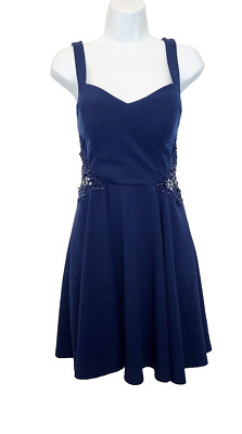 City Studio Navy Blue Laced Peek-A-Boo Dress Sweetheart Padded Chest Sz 9 MEDIUM-image