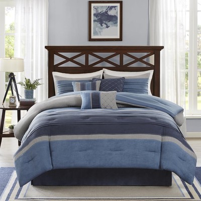 Madison Park Cozy Comforter Set Casual Modern Design King, Collins Blue/Grey-image