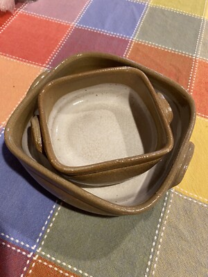Vintage Gres de Viana Portuguese Studio Art Pottery 2 Nesting Bake Dishes-image