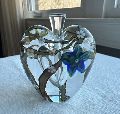 Vintage Zellique Studio Art Glass Floral Heart Shaped Perfume Bottle-image