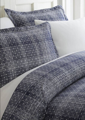 ienjoy home TWIN XL Navy Blue Ultra Soft Grid Duvet Cover Set Boy’s Dorm Boys-image
