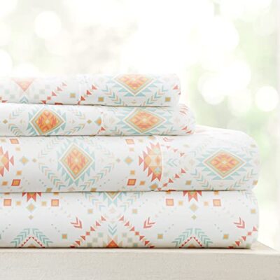 3 Piece Twin Bedding Sheet Set Aztec Coral - Sleep Ever with These Ultra-Soft...-image