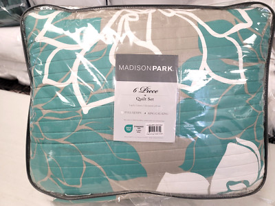 Madison Park Lola 6 Pc Reversible Cotton Printed Coverlet Set King/Cal King Aqua-image