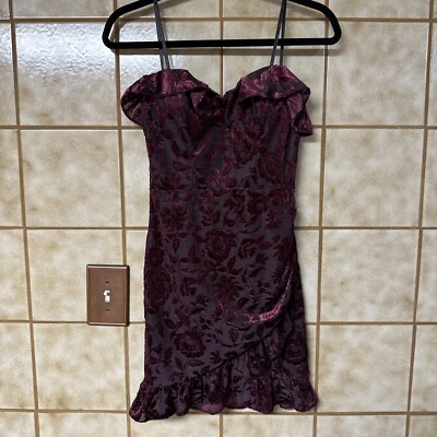 City Studio Maroon Black Sheer Ruffle Tier Whimsygoth Gothcore Emo Mini Dress S-image