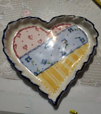 Studio Art Pottery Handmade Heart Love Trinket Dish Spoon Rest Signed-image