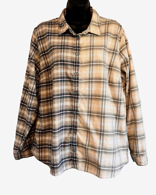 Orvis Distressed Women's Flannel Dipped Bleached Shirt Plaid XL Pink Blue Beige-image