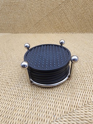 Pottery Barn Set 6 Rubber Silicone Coasters Stainless Steel Base Holder Classy-image