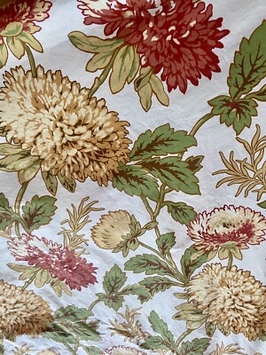 Pottery Barn Full/Queen Duvet Cover Floral Green Red Yellow Chrysanthemum Flower-image