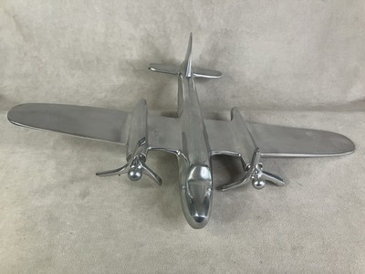 Pottery Barn Polished Aluminum Twin Engine Airplane With Propellers Sculpture -image
