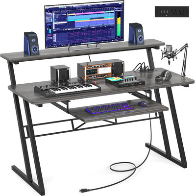 47'' Music Studio Desk with Power Outlet, Studio Desk for Music Production, Reco-image