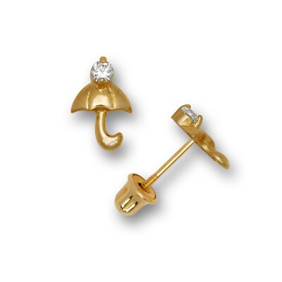 14k Yellow & White Gold Umbrella Shaped Stud Earrings For Girls-image