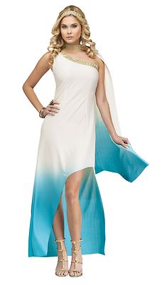 Womens Goddess Costume Long White/Blue Hombre Dip Dye Fancy Dress Adult S M L-image