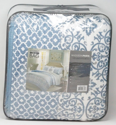 Madison Park Geometric Sybil 8-Pc. Coverlet + Cotton Sheet Set - FULL - Blue-image
