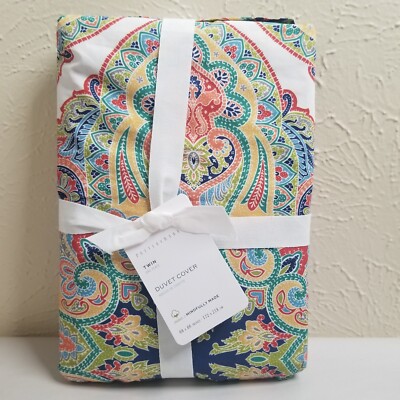 Pottery Barn Penelope Medallion Organic Percale Duvet Cover Twin-image
