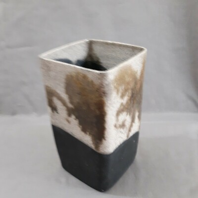 Raku Pottery Studio Ivey Brown Black Crackle Glaze Square Vase 6 3/8
