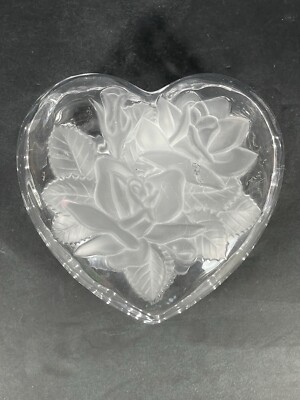 Studio Nova Crystal Heart Shaped Trinket/Candy Dish Etched Frosted Roses T52-image