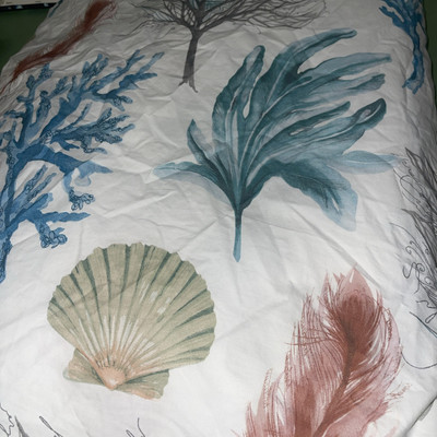 Pottery Barn Full/Queen Del Mar Coastal Percale Duvet Cover Shell Coral Seaweed-image