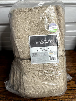 Madison Park - Beige 8 Piece Towel Set - 100% Cotton - NEW-image