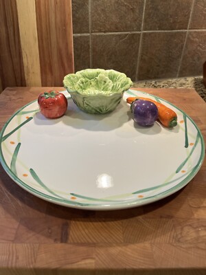 Large Vegetable Platter W Attached Cabbage Bowl For Dip. Attached Veg Accents.-image