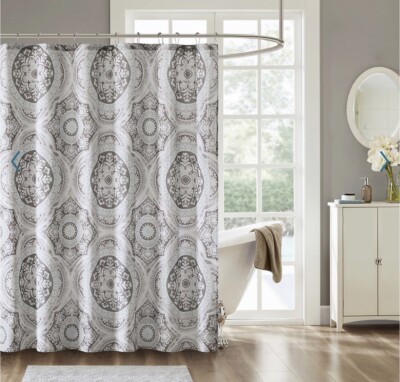 NEW Madison Park Shower Curtain 72x72 Medallion Grey Cotton NIP (H)-image