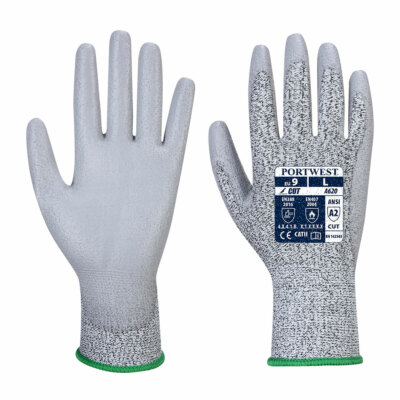  PORTWEST LR CUT PU PALM GLOVES ANSI CUT A2 GRAY SIZES XS-3XL A620 PALM DIPPED-image