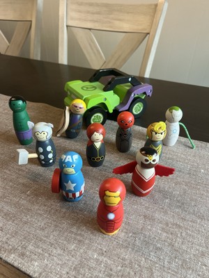 Pottery Barn Kids Wooden Marvel Figures and Just Play Hulk Jeep-image