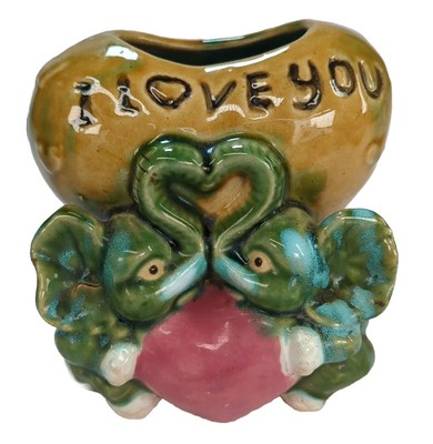 Vintage Studio Pottery Lucky Elephant Succulent Planter Vase Love Heart Japan-image