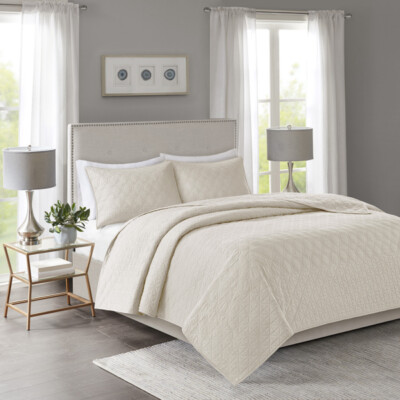 MADISON PARK THREE PIECE COVERLET SET COLOR CREAM NIP-image