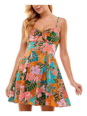 CITY STUDIO Womens Orange Adjustable Lined Cutout Back Mini Dress S-image