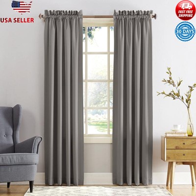 Energy Efficient Room Darkening Curtain Panel 54x84 Rod Pocket Noise Reducing US-image