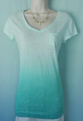 Earth Yoga Flow Dip Dye Cap Sleeve V- Neck Mint Green Pocket Tee Top, L-image