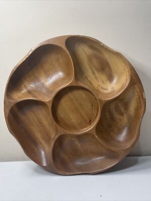 Monkey Pod Wood Lazy Susan Serving Divided Tray Bowl Dip Snacks Philippines-image