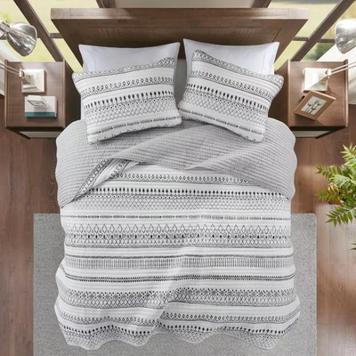 Madison Park 3pc Full/Queen Levi Printed Microfiber Seersucker Quilt Set-image