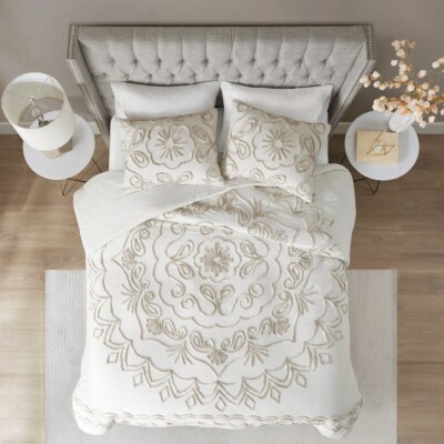 Madison Park Violette 3 Piece Tufted Cotton Chenille Duvet Cover Set, Cal King-image